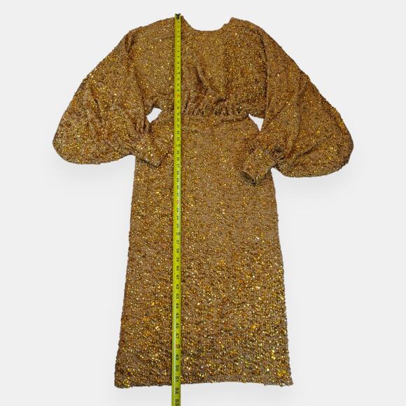 ASOS Modern Batwing Sleeve Midi Dress Sequin Gold Women Small Size 4 - Picture 8 of 16
